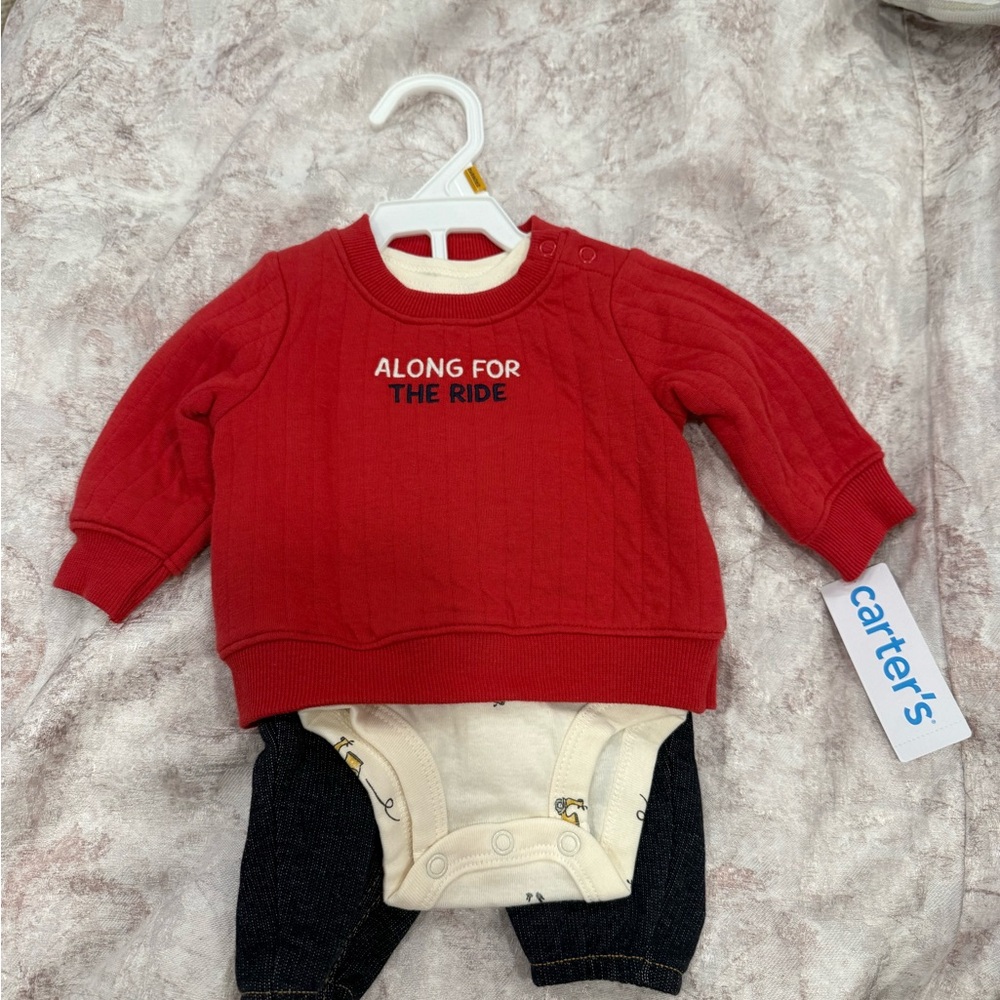 Carter's Red 'Along for the Ride' Knit Sweater Bodysuit Set